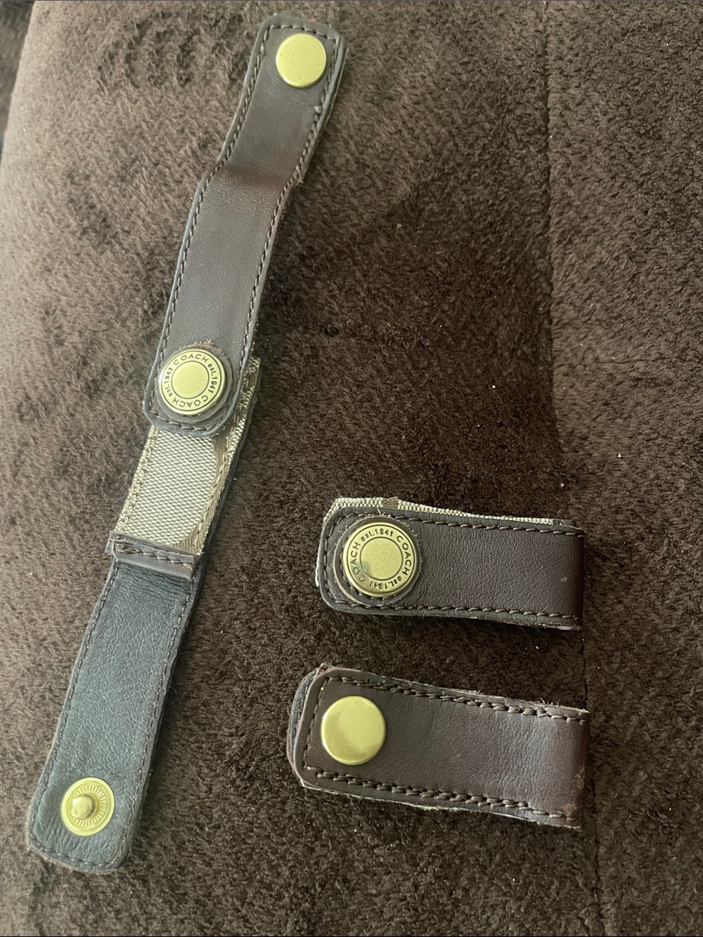 Coach Dark Brown Leather Snap Strap Set Brass Buttons repurposed from coach boot - Picture 4 of 4
